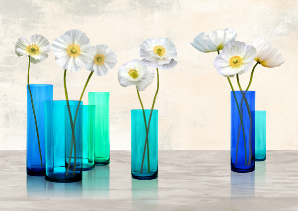 obra Poppies in crystal vases (Aqua palettePoppies in crystal vases (Aqua palette