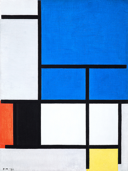 obra Composition with large blue plane, red, black, yellow, and gray