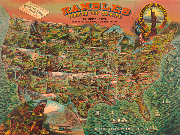 obra Game board with map of America, 1890